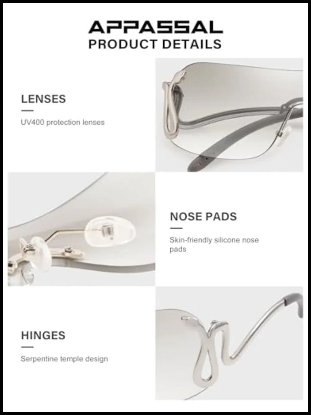 Rimless Oversized Wrap Around Snake Sunglasses UV400